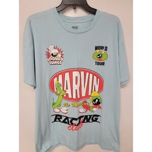 MARVIN THE MARTIAN Racing Club Light Blue Tee Tshirt Sz XL 0060